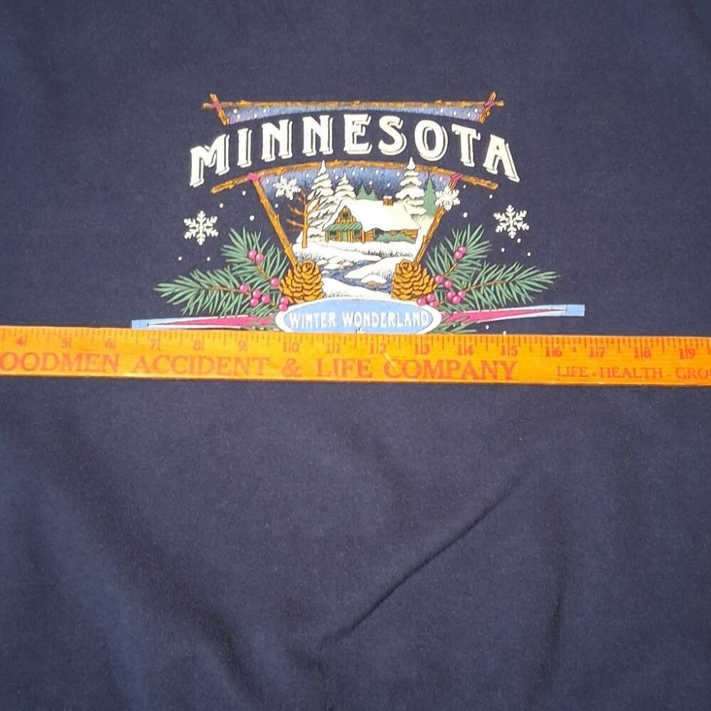 Vintage Minnesota Sweatshirt Large Winter Wonderland Snow Cabin Nature Crewneck - Picture 5 of 13